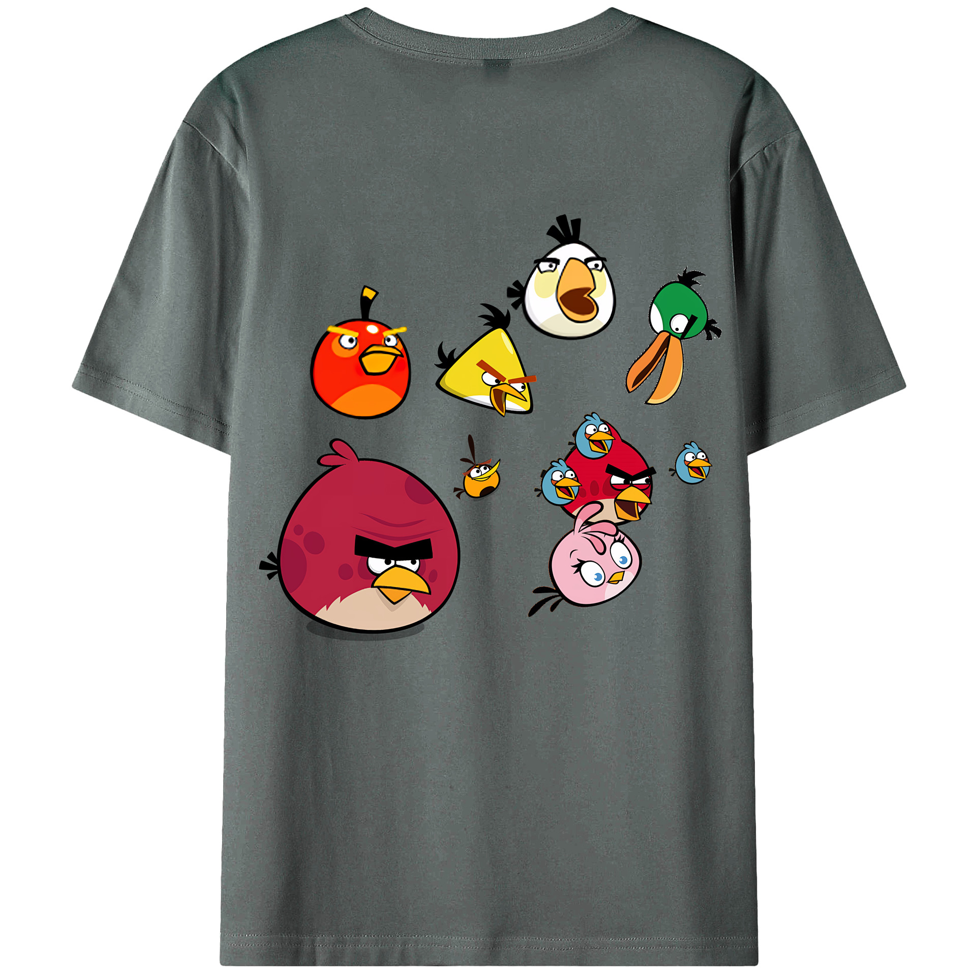 （画像用） Angry Birds アングリーバード 綿100％ メンズ半袖Tシャツ（バックプリント） 通気性